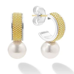 Two-Tone Pearl Hoop Earrings
