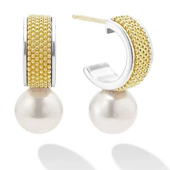 Two-Tone Pearl Hoop Earrings