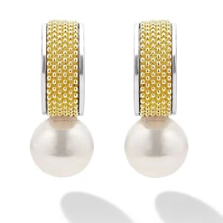 Two-Tone Pearl Hoop Earrings