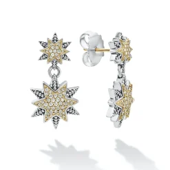 Two-Tone Star Diamond Drop Earrings