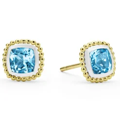 Two-Tone Swiss Blue Topaz Stud Earrings