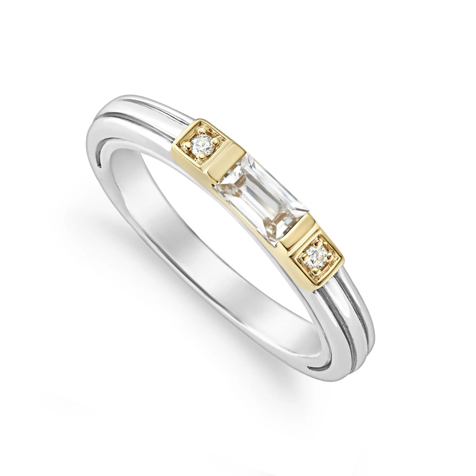 White Topaz and Diamond Stacking Ring