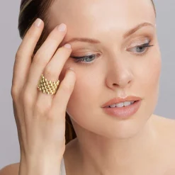 Wide Beaded 18K Gold Ring